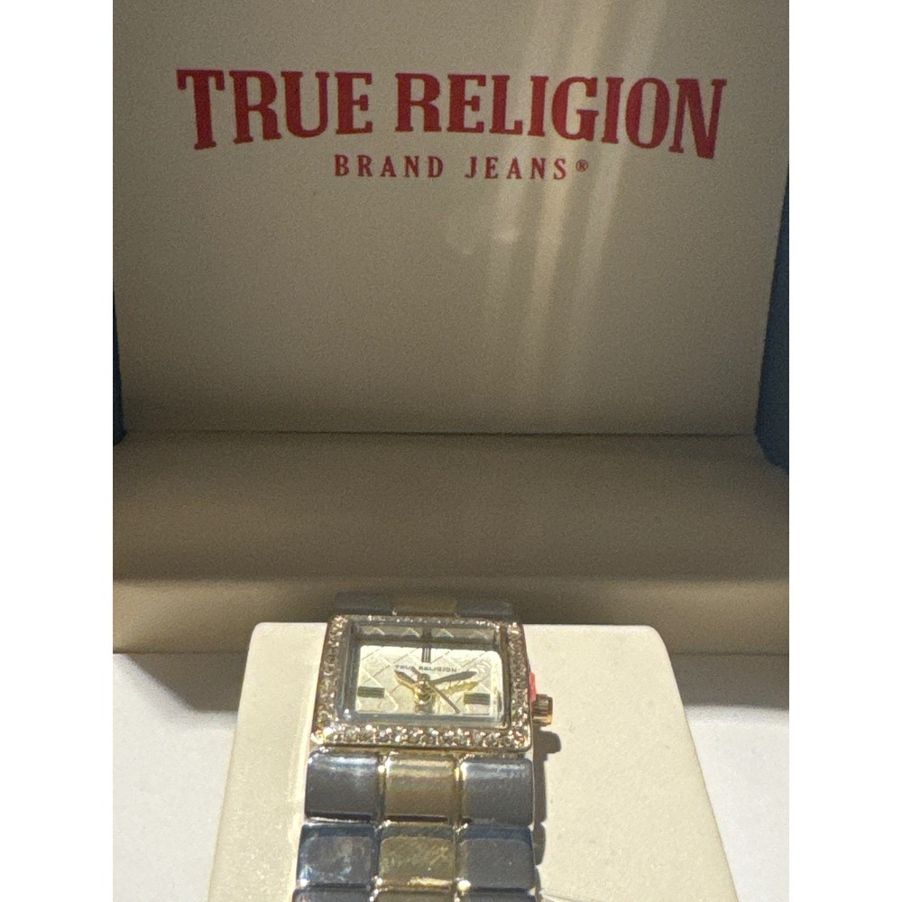 True Religion Womens Two Tone Square Crystal Bezel Watch TR1001-424 New in Box - Picture 3 of 5